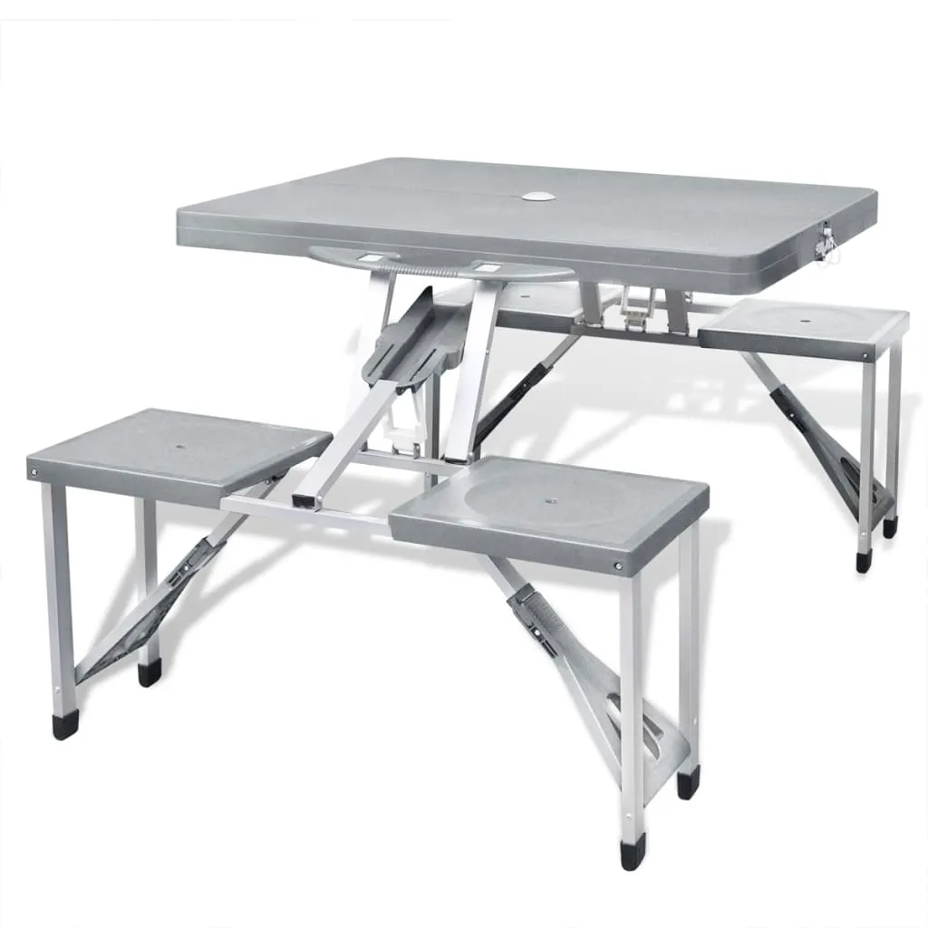 Set de table de camping pliable en aluminium et 4 chaises grises légères - 7
