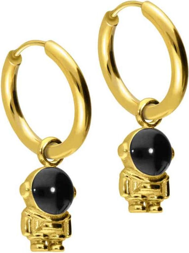 Chirurgenstahl Ohrclicker Creolen ASTRONAUT Gold Innendurchmesser: 12mm + Designstärke: 1,6mm
