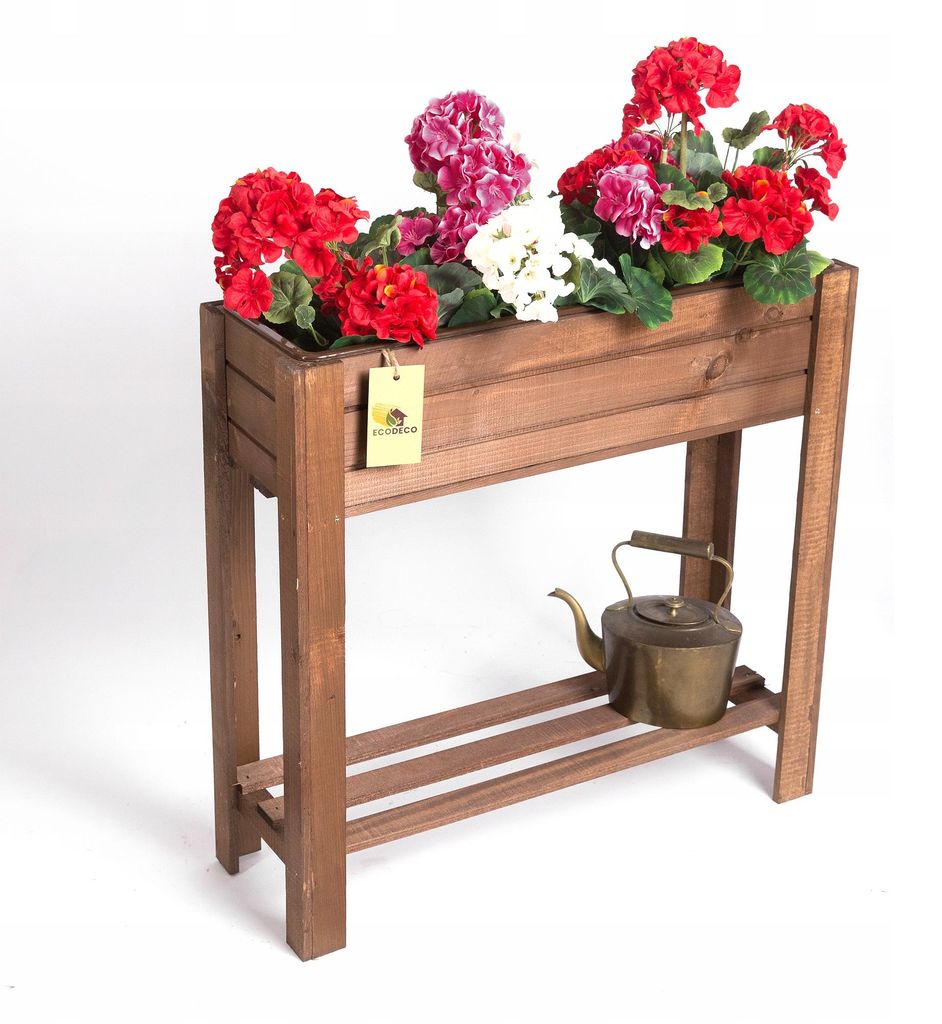 ECODECO Hochbeet aus Holz, Blumenkasten Balkon Terrasse, Hochbeete für Garten Pflanzkasten Frühbeet mit Regal Ablage 61 x 20 x 61 cm, Braun