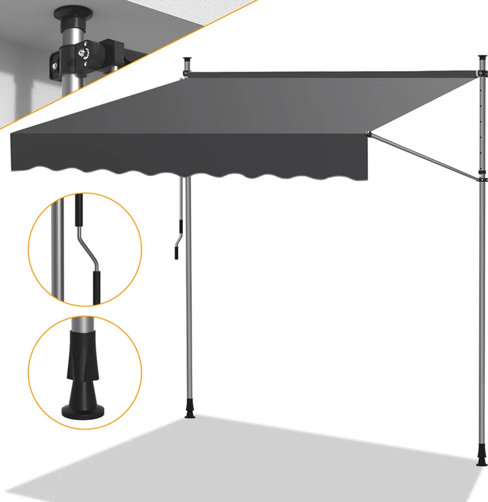Clanmacy Tenda Sole Senza Buca Pareti 250x120 - Regolabile con Manovella