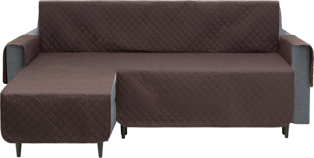 Sitzbezug zum Schutz vor Verschmutzung durch Kinder und Haustiere, Hunde, mit Tasche,Gesteppt, Reversible, für das linke Ecksofa 255 x 200 cm, Braun