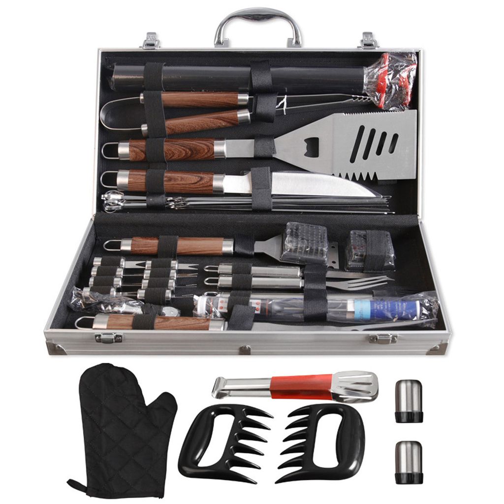 Grillbesteck Sets, BBQ Grillbesteck Tool Set aus Edelstahl (38 tlg), mit Grillkoffer und Grillmatte, Ideal für Gartengrillfeste, Partys, Camping