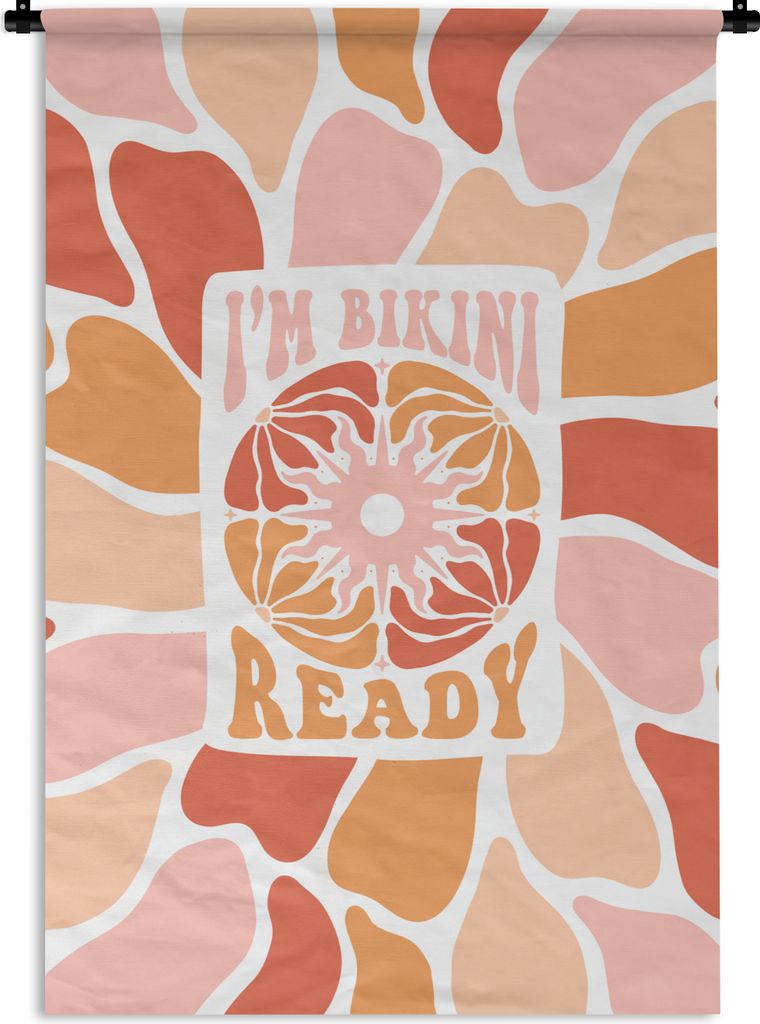 MuchoWow Wandteppich Wandbehang Zitat - Ich bin bereit für den Bikini - Rot - Orange 120x180 cm Tapisserie Dekoration Wandtuch - Schlafzimmer - ...