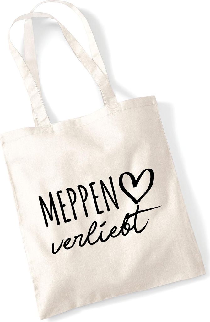 Huuraa Jutebeutel Meppen verliebt 10 Liter Natural Baumwolle Tasche Geschenkidee