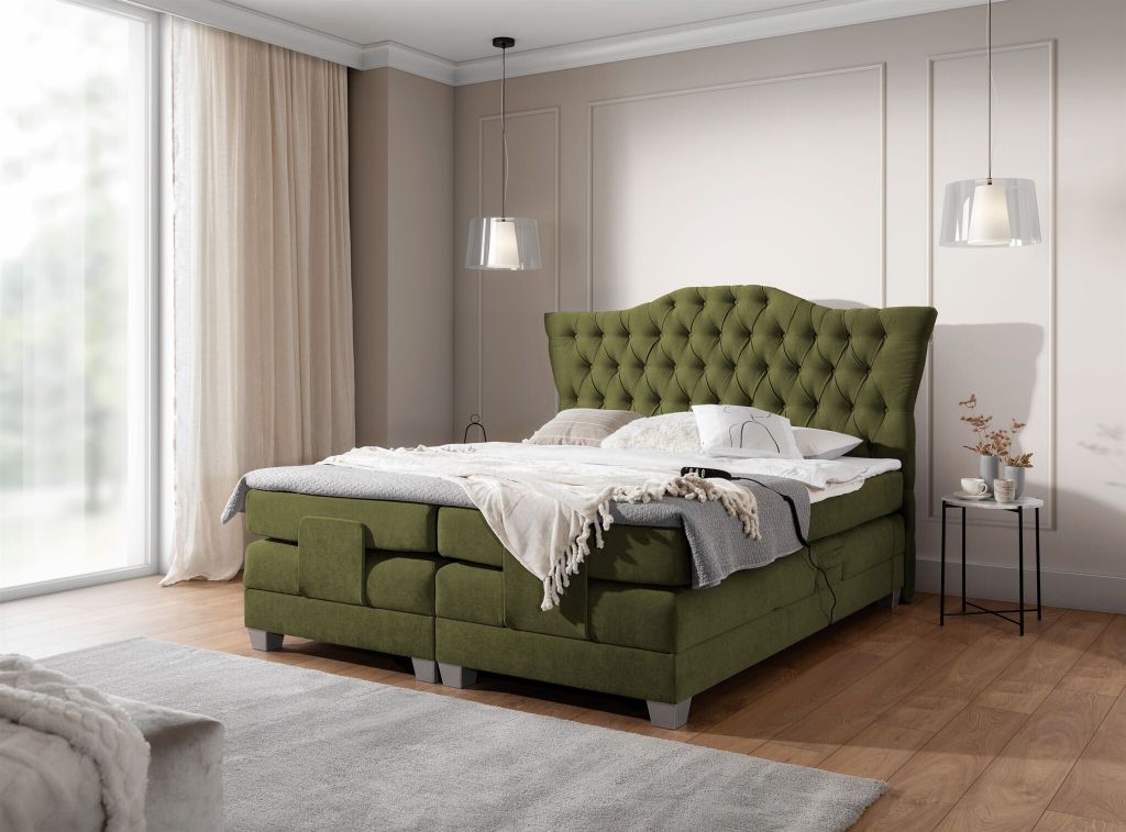 Boxspringbett Elektrisch Bett FAUSTO 160x200cm in Stoff Wind Grün