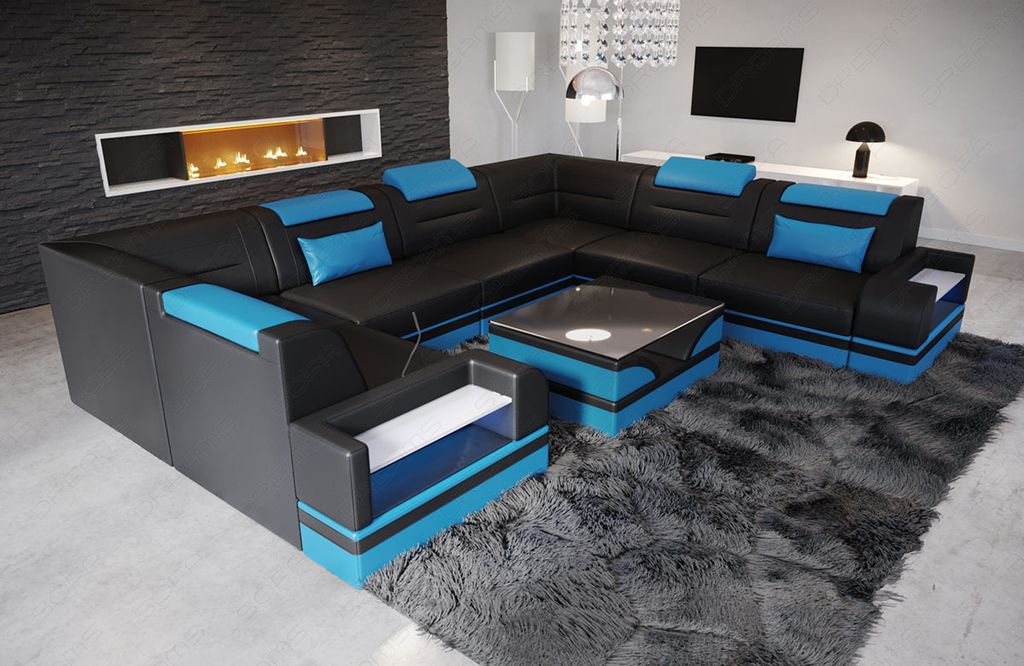 Mini U Form Ledersofa Trivento echtes Büffelleder