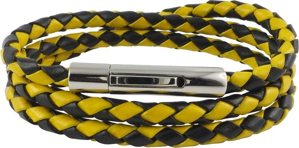 Lederkette Lederband 6 mm Herren Halskette Schwarz / Gelb 17-100 cm lang mit Hebeldruck Verschluss Silber geflochten, Länge:17 Zentimeter