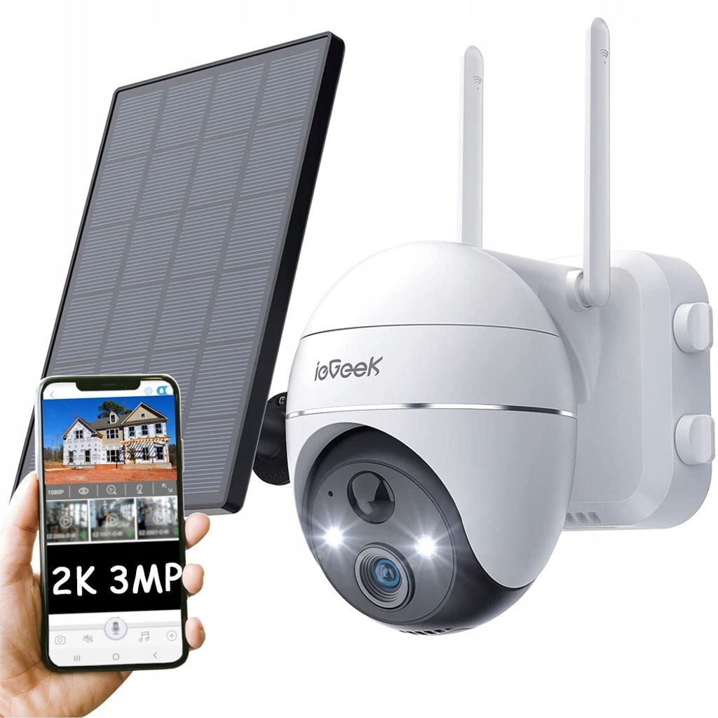 ieGeek 2K Solar Überwachungskamera Aussen Akku, 355°/140° Pan Tilt Kabellose IP Kamera, Farbnachtsicht, PIR Bewegungsmelder, 2-Wege-Audio, IP65,...