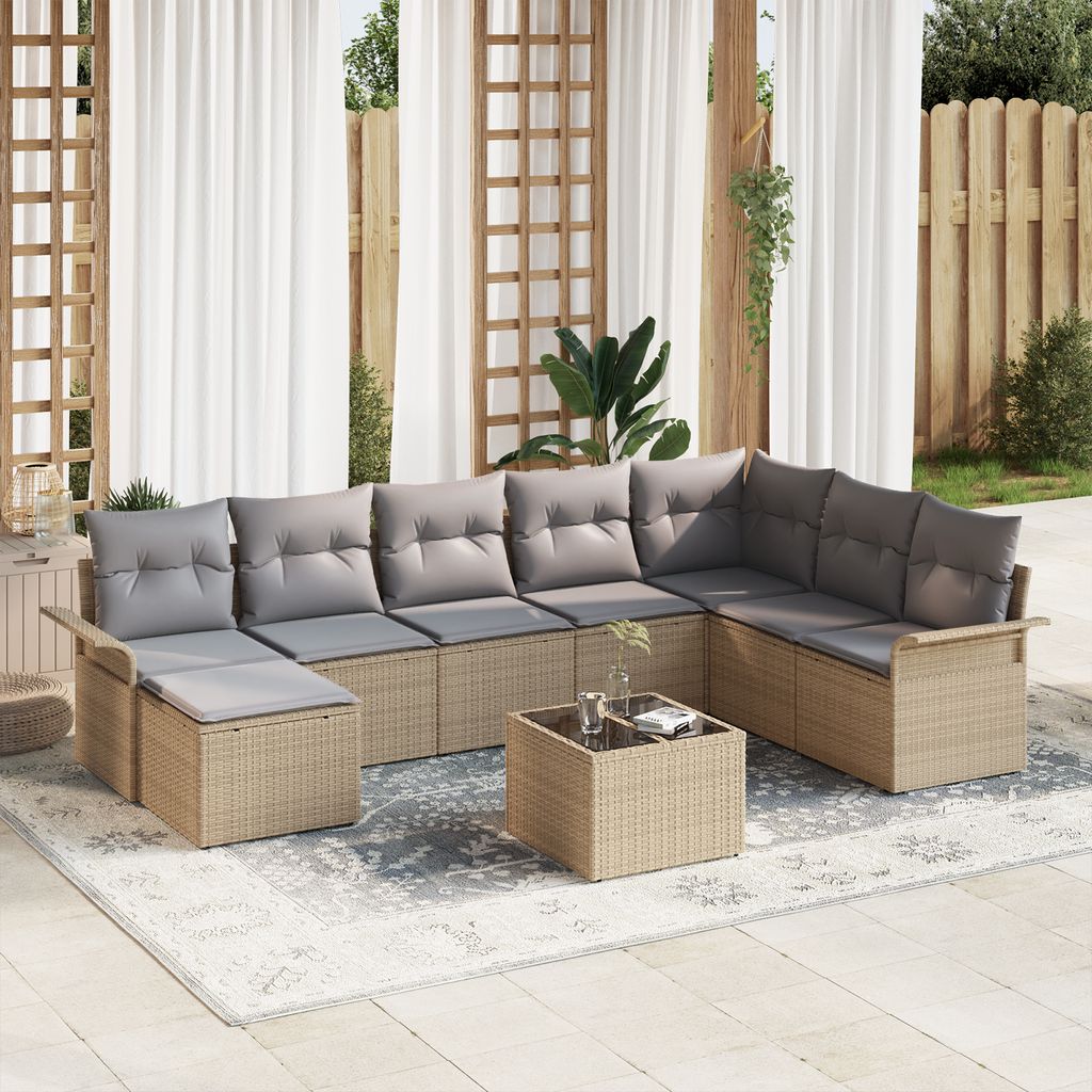 Desgin 9-teiliges Garten Sofa Set mit Kissen Schwarz Poly Rattan - Gartensofas 3354159
