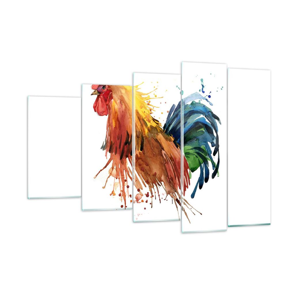 Bilder auf glas - Hahn Ilustration Tier Farben - 150x100cm - Glasbilder - Wandbilder - Kunstdruck - zum Aufhängen bereit - Wanddekoration aus Glas...