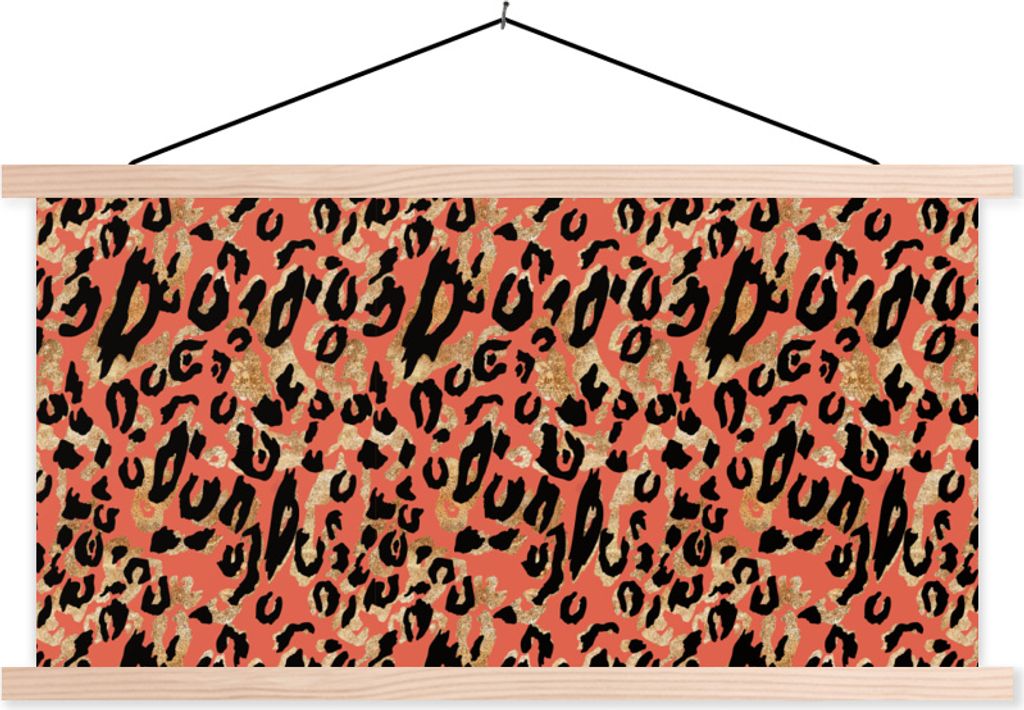 MuchoWow Textilposter Pantherdruck - Rosa - Gold 120x60 cm mit holzfarbenen Rahmen - Klemmleiste