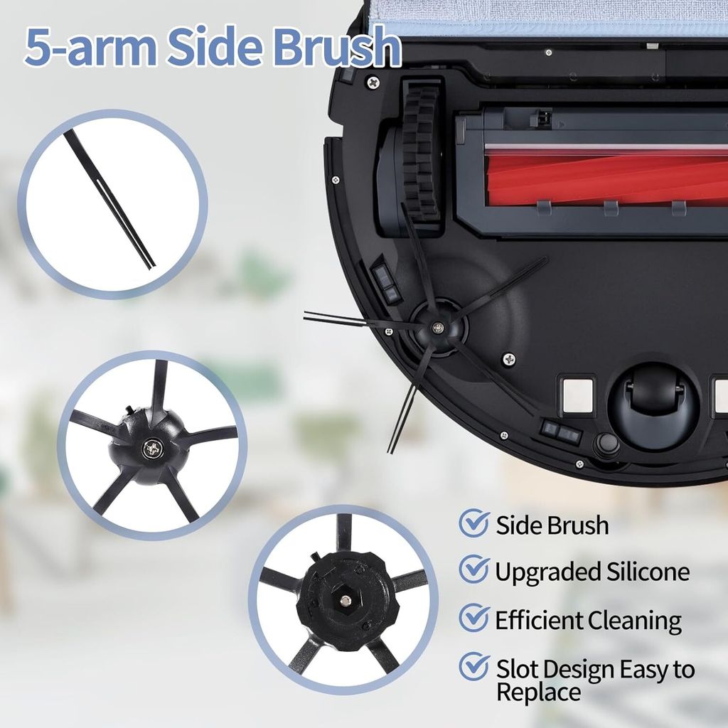 HUAYUWA Ersatzteile-Set Für Roborock S7, T7S, T7S Plus – 3 Fünfeckige Seitenbürsten + 3 Filter + 3 Lappen