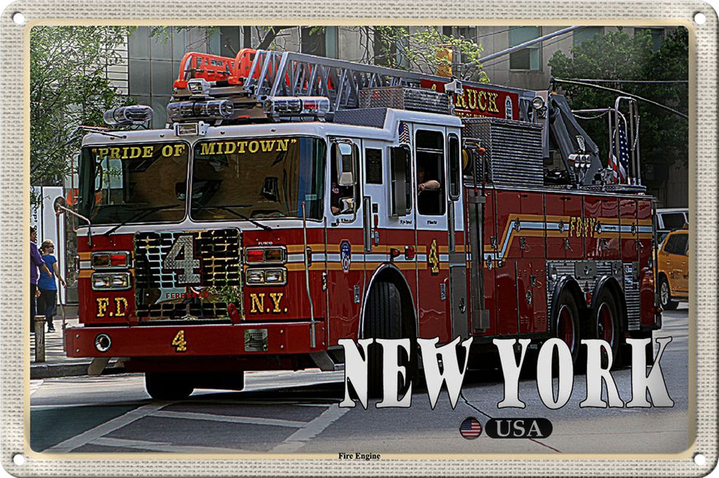 Blechschild Reise 18x12cm New York USA Fire Engine Feuerwehrauto