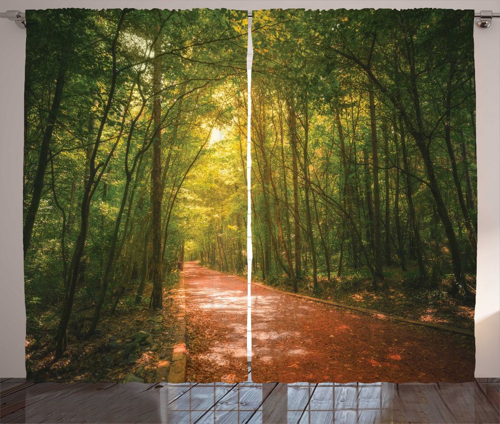 ABAKUHAUS Landschaft Rustikaler Vorhang, Misty Blick auf den Wald Bäume, Wohnzimmer Universalband Gardinen mit Schlaufen und Haken, 280 x 225 cm, ...