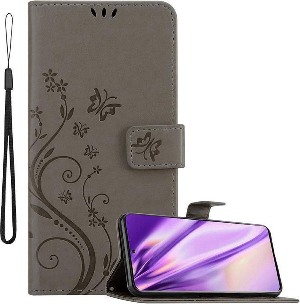 Cadorabo Hülle für Samsung Galaxy S20 ULTRA Schutz Hülle in Grau Schutzhülle Handy Hülle Etui Case Blumen Flower