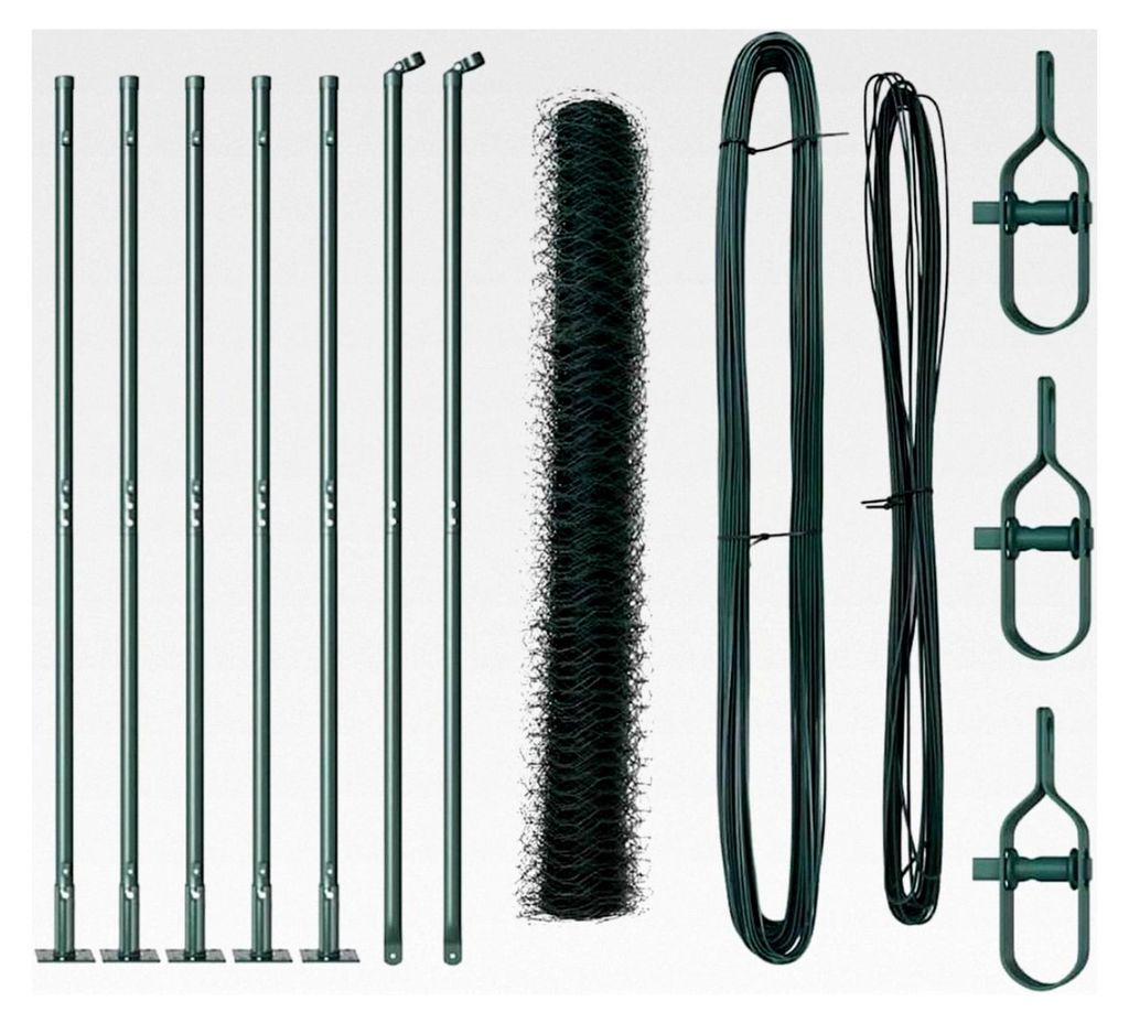 Zaunpfosten Grün 10 x 1 m (36 mm Maschen) Stahl und PVC für Gartenzaun, Hundezaun, Weidezaun und Hühnerzaun