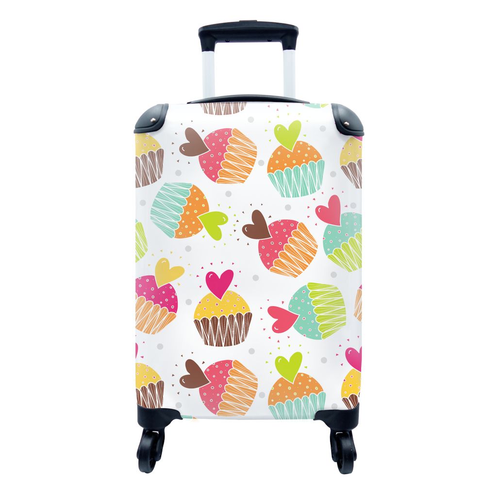 MuchoWow Koffer Handgepäck Trolley Rollkoffer Kleine Reisekoffer mit 4 Rollen - Muffin - Regenbogen - Design - Herz - Cabin Size < 55x40x23 cm &...