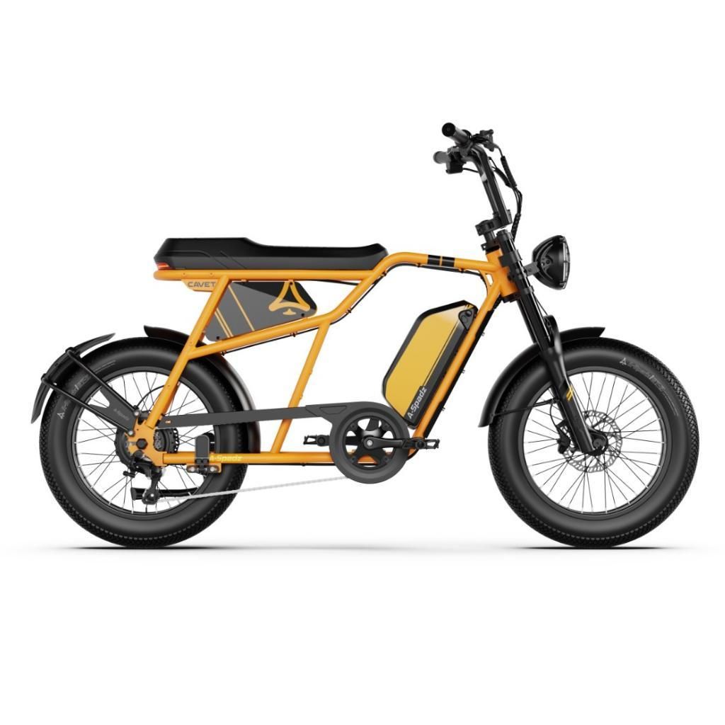 A-Spadz CAVET Air Elektrisches Fatbike - Mit Fußstützen - 20 Zoll - 250W Motor - 7 Gänge - 100 km Reichweite - Hydraulische Scheibenbremsen - Gelb