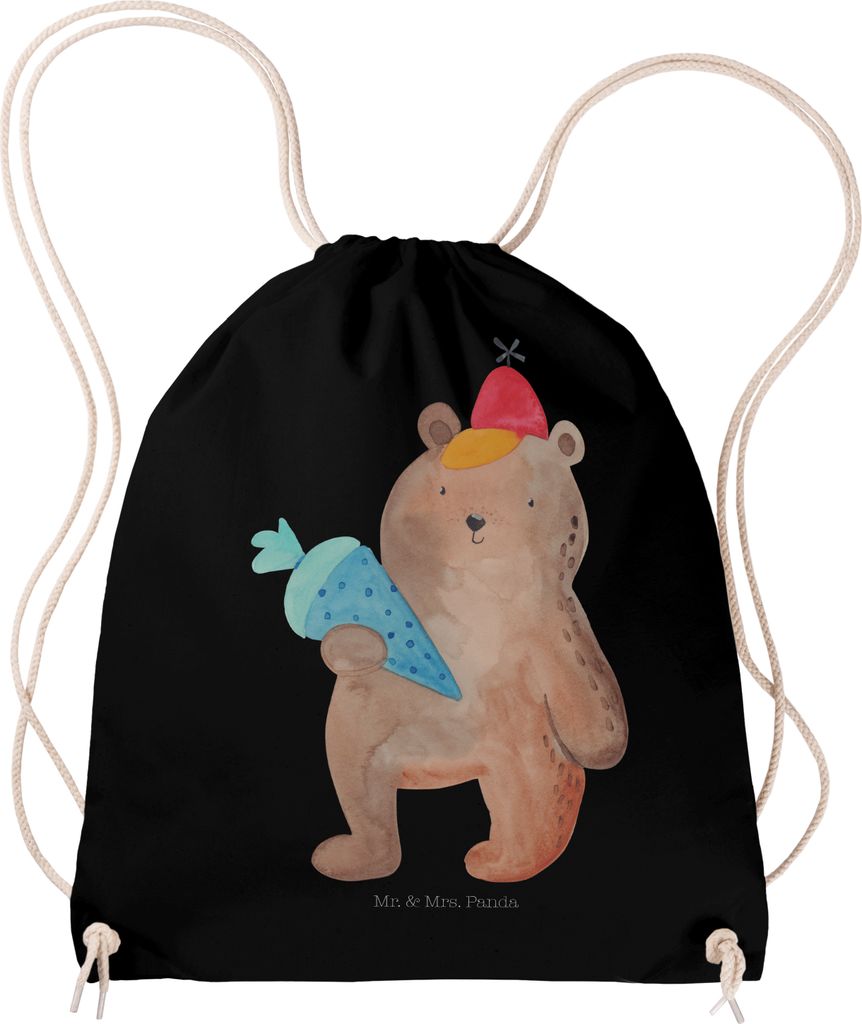 Mr. & Mrs. Panda Jutebeutel Bär Schultüte - Schwarz - Geschenk, Einschulung, Kleiner Rucksack, Schulbeginn, festival tasche, Erster Schultag, wan...