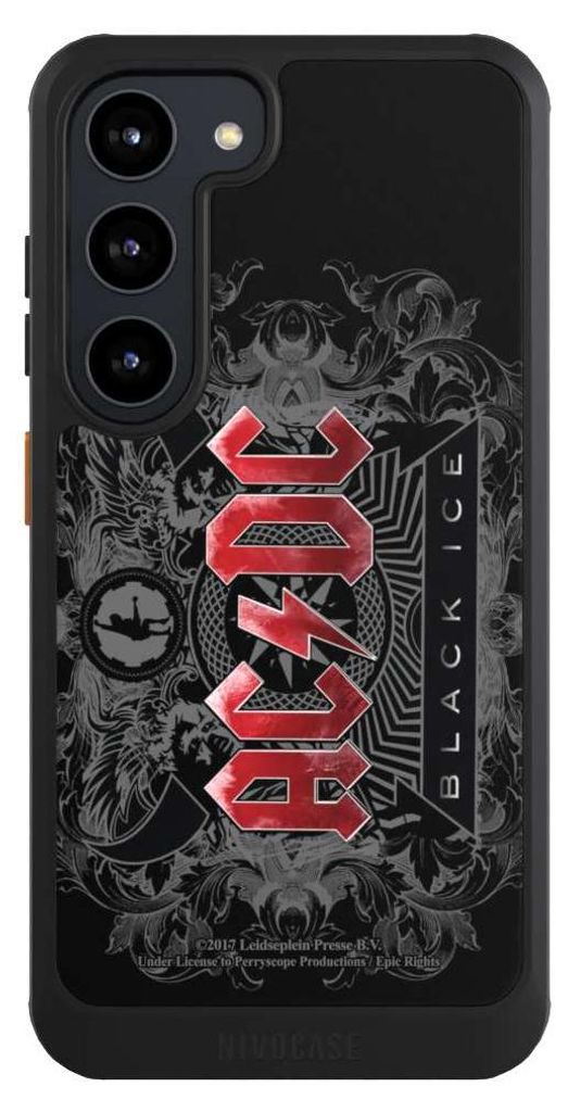 NIVOCASE Hülle für Samsung Galaxy S23 Handyhülle NIVOcore Case Schwarz ACDC Black Ice Fanartikel