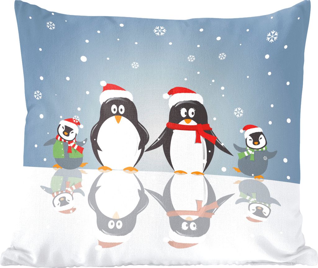 MuchoWow Zierkissen Sofakissen Wohnzimmer Dekokissen 50x50 cm Illustration einer Pinguinfamilie auf dem Eis - Komfort - Sofakissen