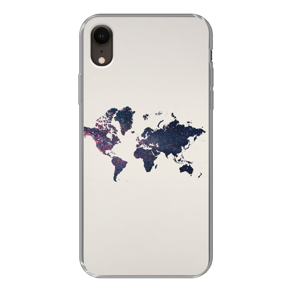 MuchoWow Handyhülle Schutzhülle Hülle für iPhone XR Weltkarte - Licht - Rot Silikon Softcase Handy Hülle - Schutzdeckel