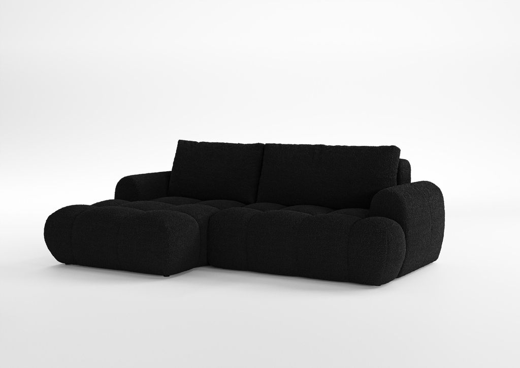 Ecksofa BALI L mit Schlaffunktion und Bettkasten, Bouclé-Stoff Coral, Gesteppte Sitzfläche, 3-Sitzer L-Form