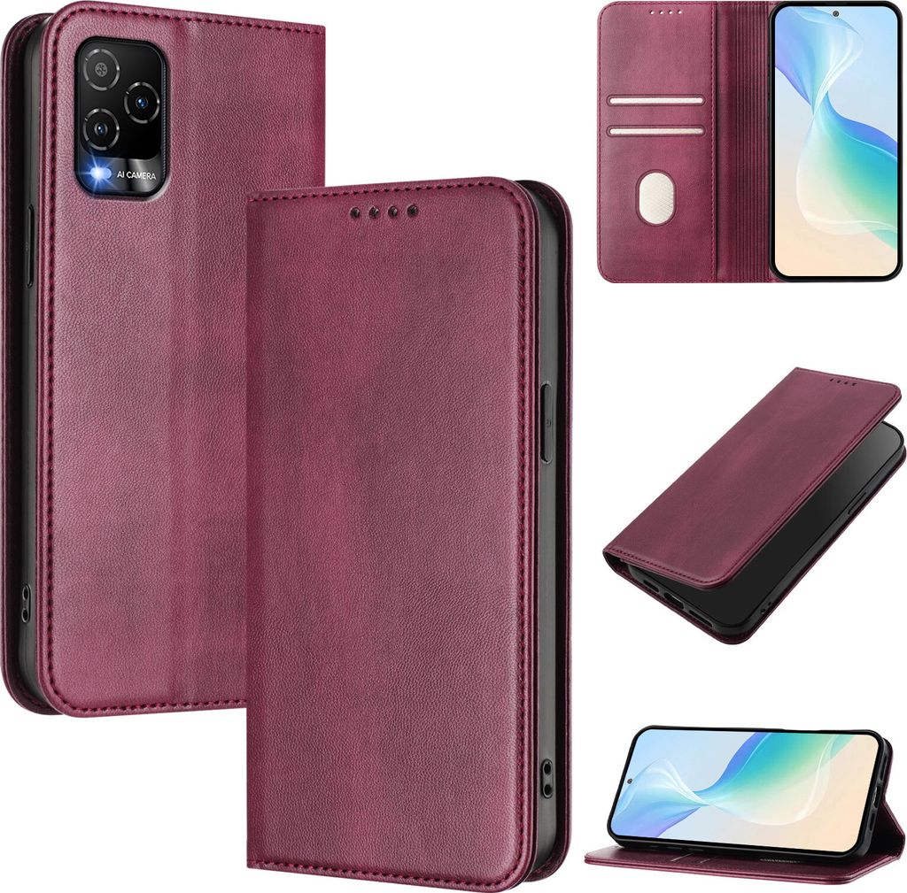 Handyhülle für BLU View 5 Pro, Vintage Leder RFID Schutz Kartenfach Standfunktion Magnetische Klapphülle Rot