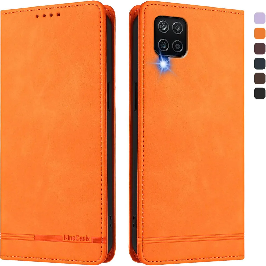 Custodia Samsung Galaxy A12 Flip Case - Slot Carte e Kickstand Arancione