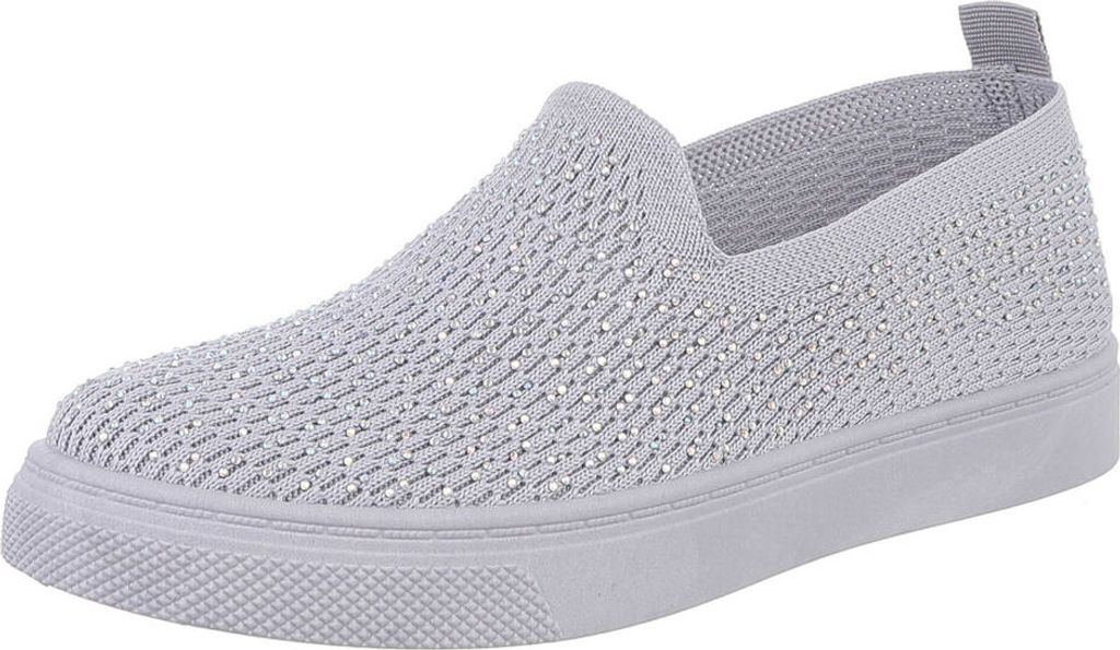 Ital-Design Damen Freizeitschuhe Halbschuhe Sneakers Low Mokassins Textiloptik Slipper 88843623 Hellgrau Gr. 37