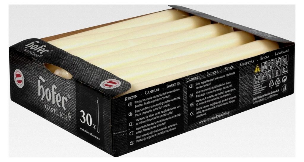 Spitzkerzen - Elfenbein - 2,3 x 25 cm - Set mit 30 Stabkerzen - Lange Brenndauer - Unparfümierte Tafelkerzen - Tropfenfrei - RAL Qualität Wachs -...