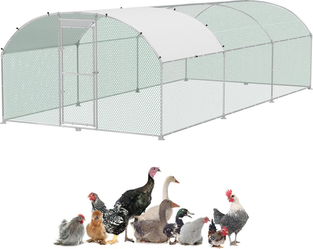 FIVMEN Hühnerstall 3x6 m Hühnerkäfig Freilaufgehege Hühnerhaus aus Verzinktem Rohren Geflügelstall Freigehege mit Abschließbarem Tür & Kuppe...