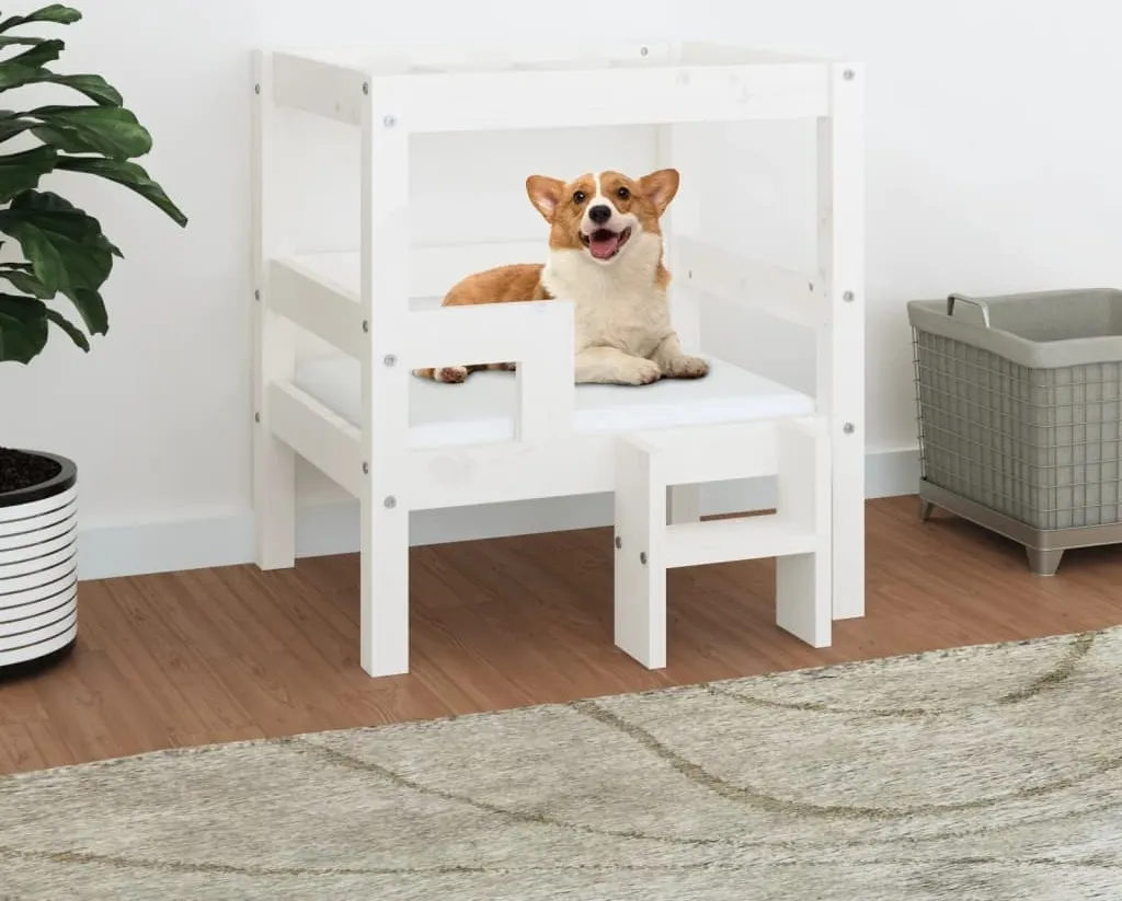The Living Store Letto per cani bianco 55,5x53,5x60 cm in legno di pino massiccio
