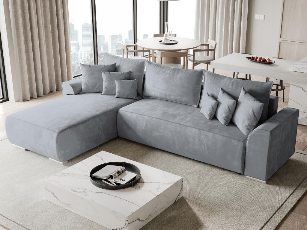 BroMARKT Ecksofa SYDNEY mit Schlaffunktion Bettkasten Kissen Couch Sofa L-Form, Hellgrau