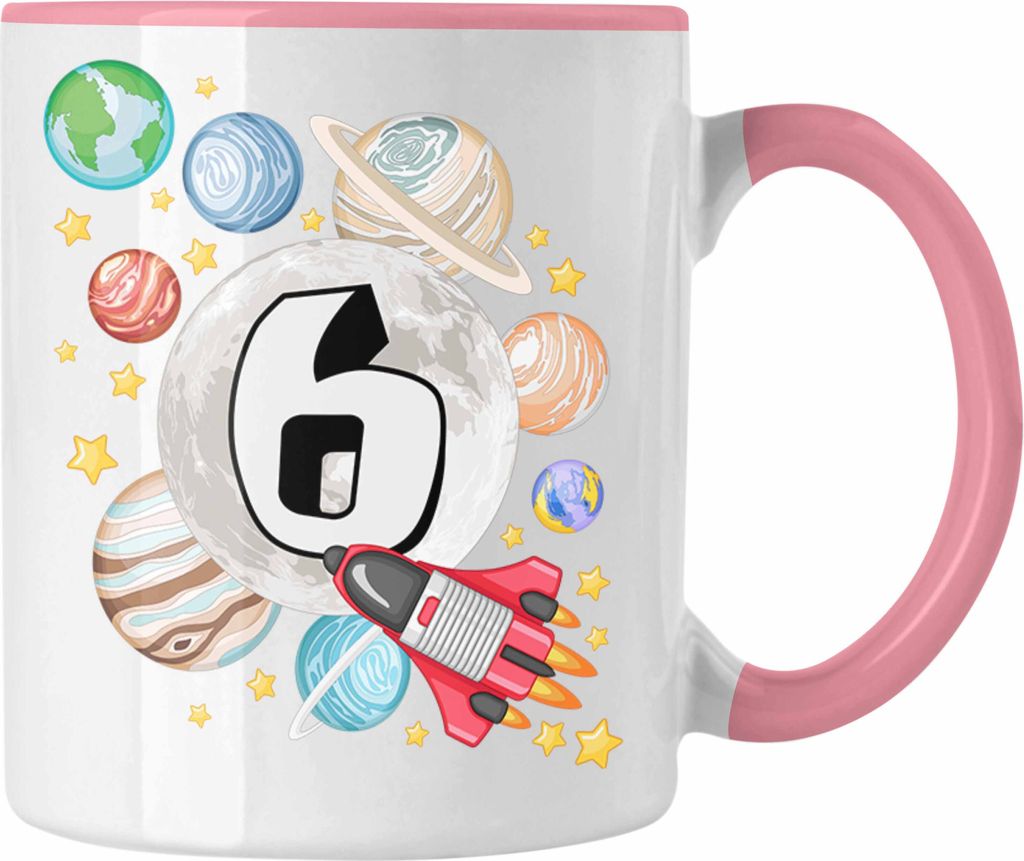 Trendation - 6. Geburtstag Tasse Geschenk Galaxy Planeten Jungs Geschenkidee 6er Geburtstag (Rosa)