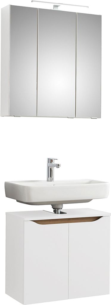 Badezimmer Waschplatz Set in Weiß Glanz mit Weiß Hochglanz QUEIMADOS-66, B/H/T ca. 65/200/33 cm