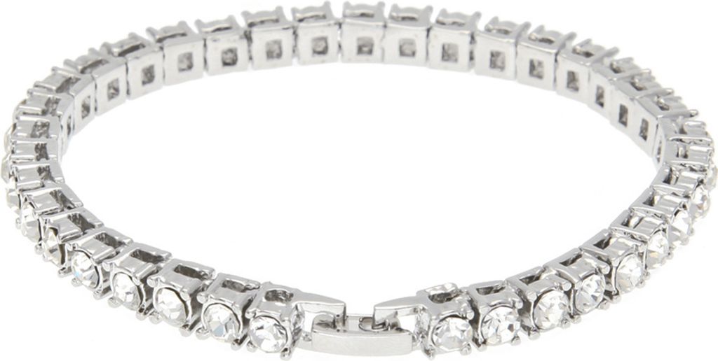 Mode Einreihige Strass Intarsien Männer Armband Armreif Party Schmuck Geschenk-Silber,8Inch