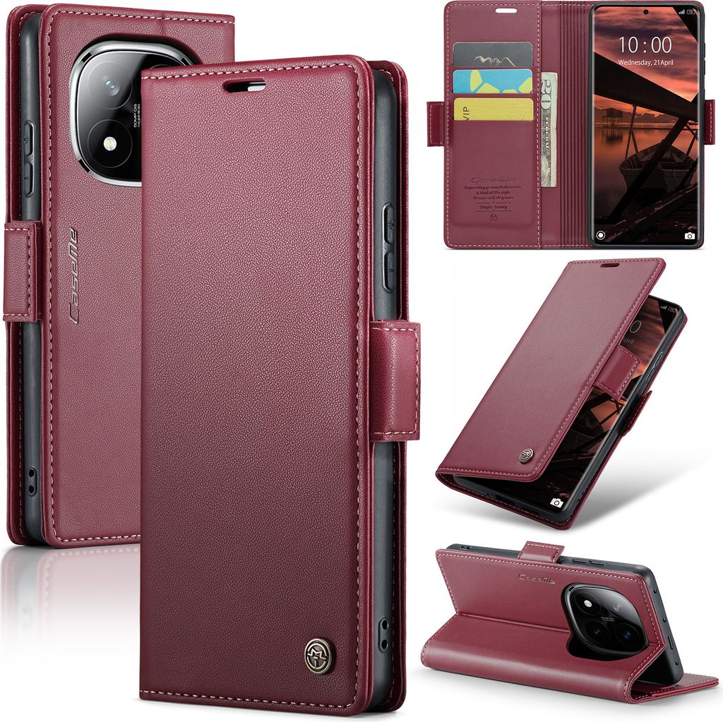 Lederhülle für Xiaomi Redmi Note 14 Pro/Note 14 Pro+ 5G Brieftasche Kartenfach Schutzhülle mit Standfunktion Rot