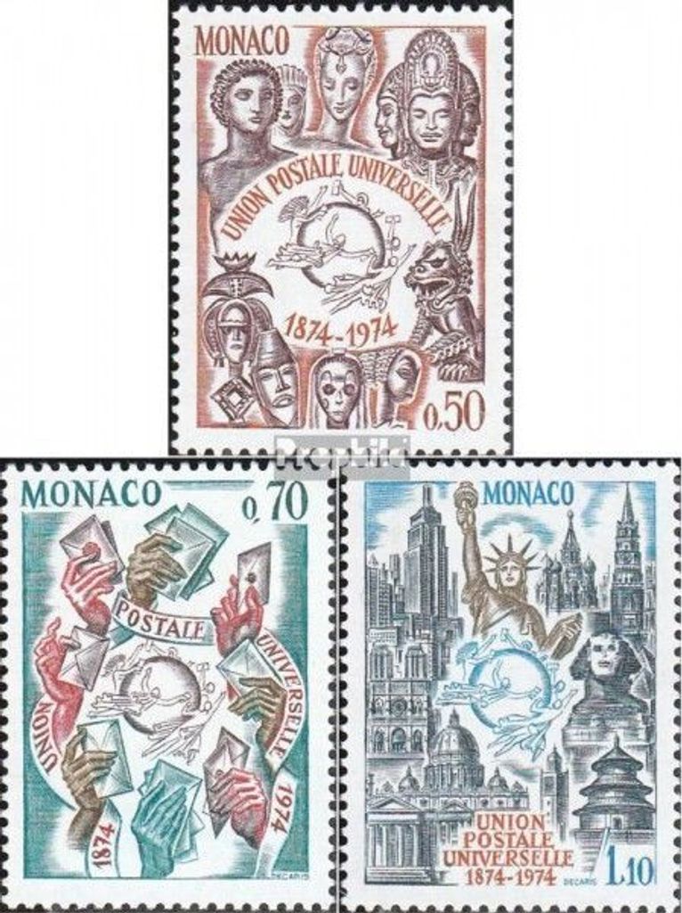 Briefmarken Monaco 1974 Mi 1110-1112 (kompl.Ausg.) postfrisch 100 Jahre UPU