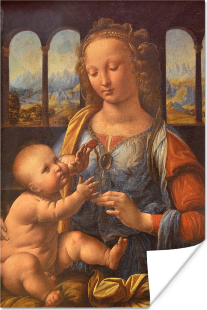 MuchoWow Poster Madonna mit der Nelke - Leonardo da Vinci 40x60 cm - Plakate für die Wand - Poster Babyzimmer