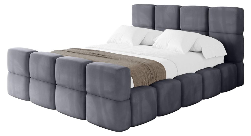 ALTDECOR Polsterbett mit Bettkasten - NATA-Z 200x200 Dunkelgrau, Bett mit Kopfteil, Boxbett mit Matratze H3/H4, Doppelbett mit Stauraum
