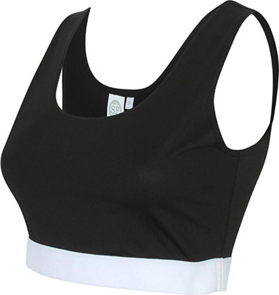 SF Women SK236 | Damen Fashion Crop Top / Single-Jersey - Farbe: Black/White - Größe: M