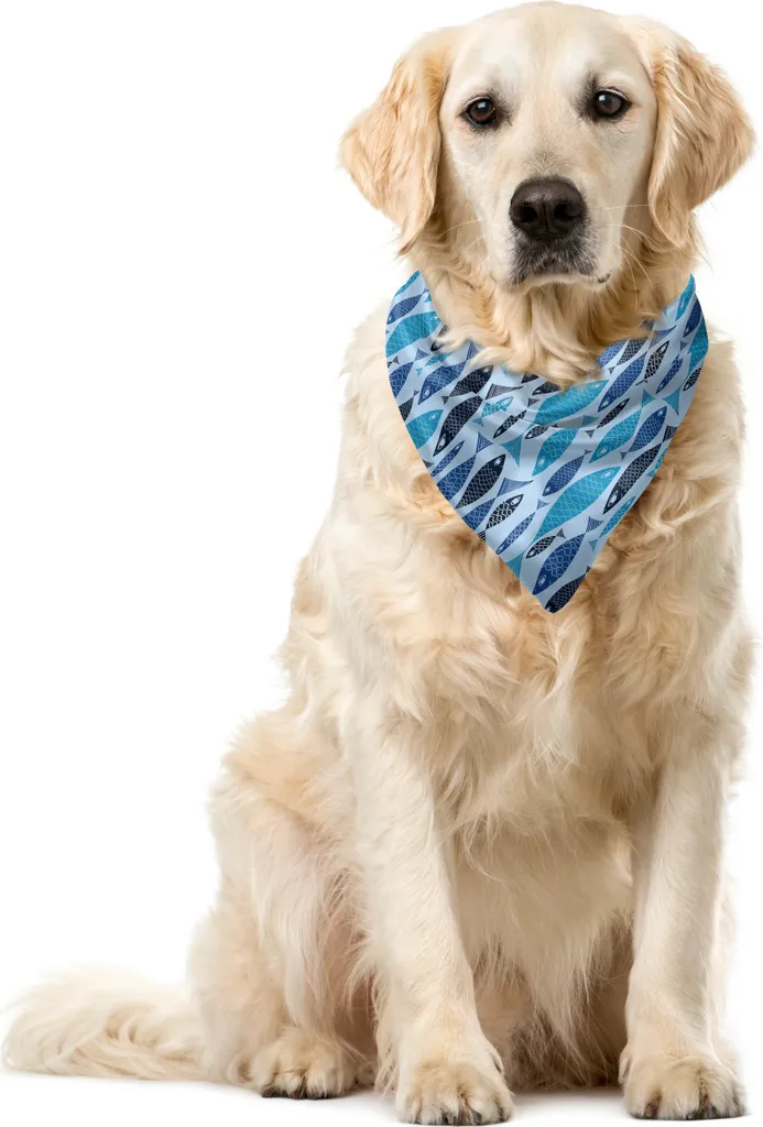 ABAKUHAUS Bandana Cani Pesci Blu 55x55cm - Accessorio Pet Stile Marine