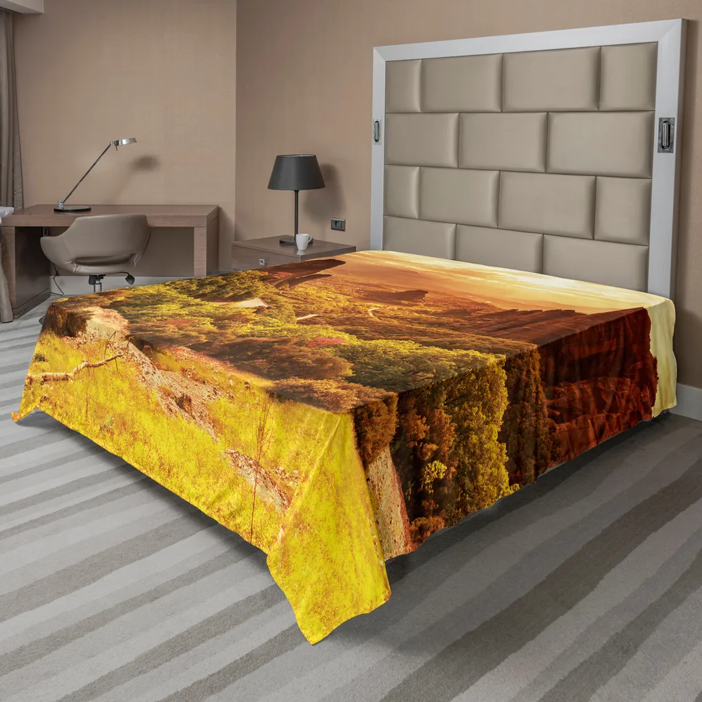 Drap de lit ambiance Grèce pour décoration chambre Jaune 266x260 cm