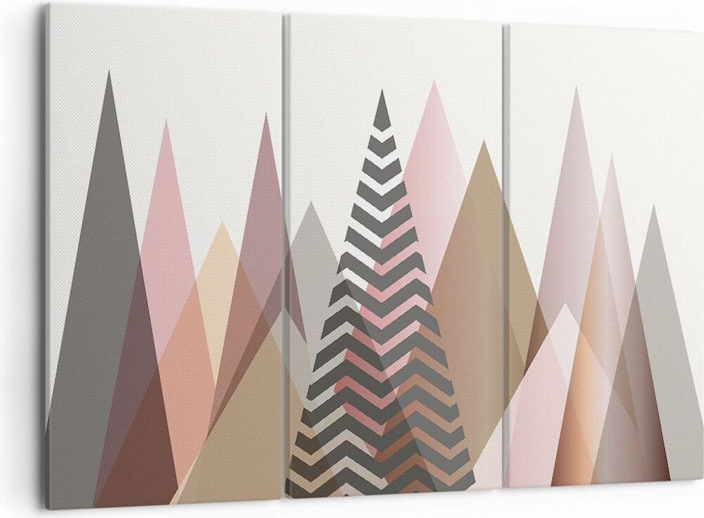 Bild auf Leinwand - Leinwandbild - 3 Teile - Berge Dreiecke Abstraktion - 105x70cm - Wand Bild - Wanddeko - Wandbilder - Leinwanddruck - Bilder - W...