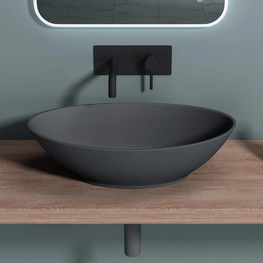Grande vasque à poser rectangulaire 62 cm lave-main gris anthracite