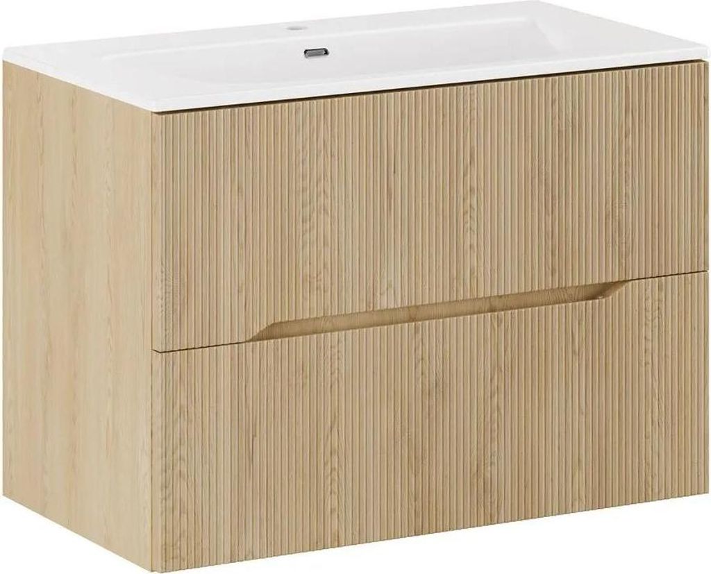 Waschtisch 80.2cm Isaline mit 2 Schubladen, Helle Eiche