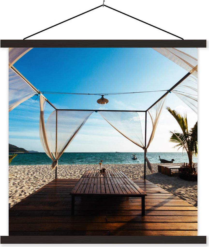 MuchoWow Textilposter Strand - Himmel - Meer 60x60 cm mit schwarzem Rahmen - Posteraufhänger