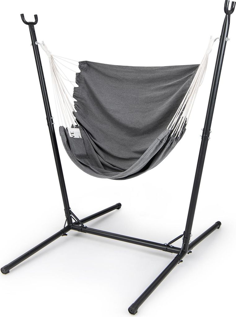 COSTWAY Hängesessel mit Gestell & Seitentasche, Hängeschaukel 6-Fach höhenverstellbar, Hängestuhl bis 120kg belastbar, Hängesitz Indoor Outdoor