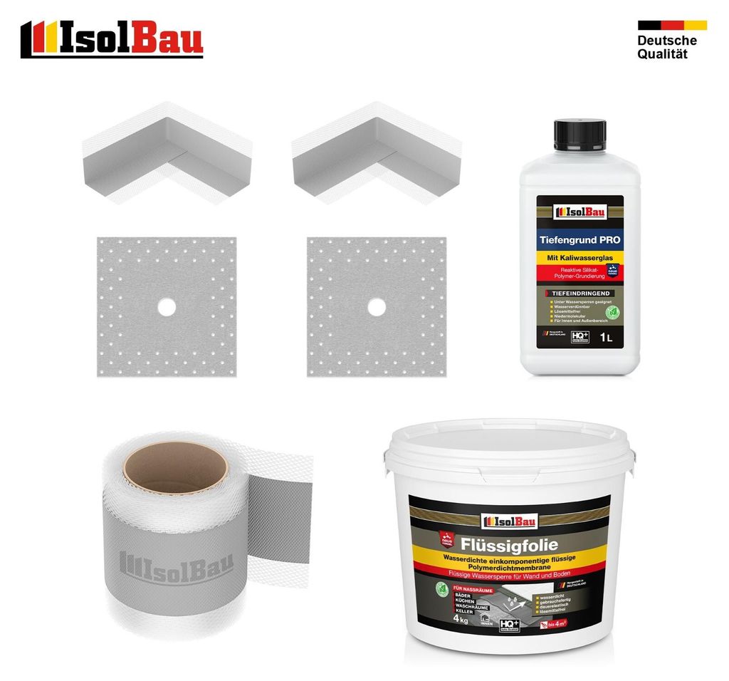 Dichtset Flüssigfolie 4kg Dusche Bad Dichtband Dichtfolie Tiefengrund Dichtecke